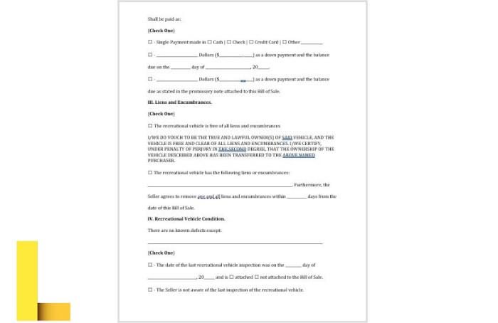 RV Vehicle Bill of Sale, Recreational Vehicle Bill of Sale Template ...