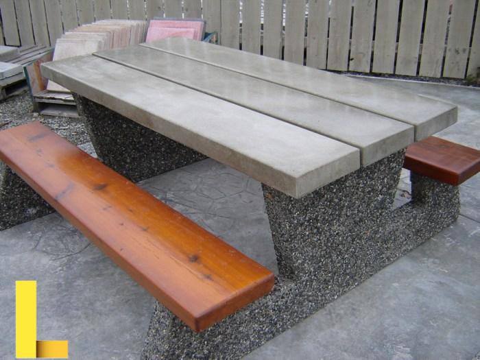 Old, Rustic Concrete Picnic Table and Benches in a Park Setting Stock ... Concrete picnic table and benches